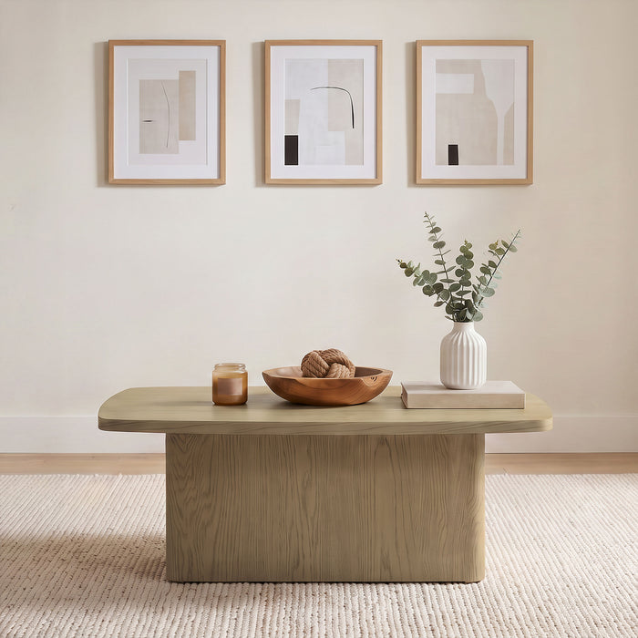 Fraser Transitional Rectangular Pedestal Coffee Table in Greige