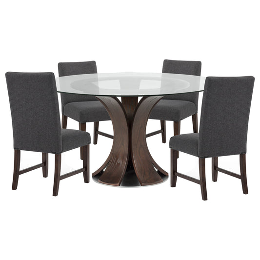 Naser 5-piece 48-inch Round Dining Table Set Grey and Dark Walnut