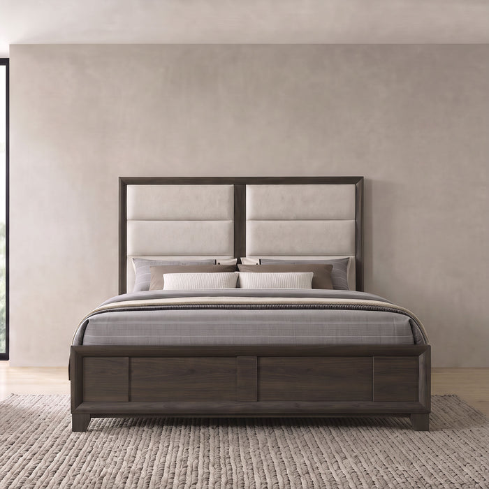 Farre Eastern King Upholstered Panel Bed Dark Brown