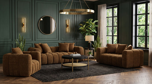 Lazaro 3-piece Fabric Upholstered Wide Channel Sofa Set Bronze