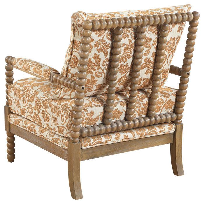 Blanchett Upholstered Bobbin Accent Chair Apricot and Distressed Brown